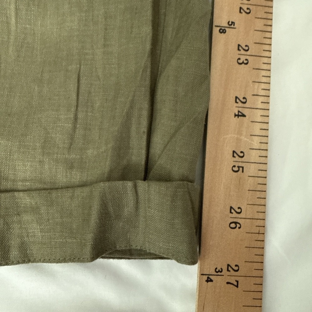 Ralph Lauren 100% Linen Pants Women's Size 16 Green Cargo Pocket Buckle Pleat - Picture 7 of 7